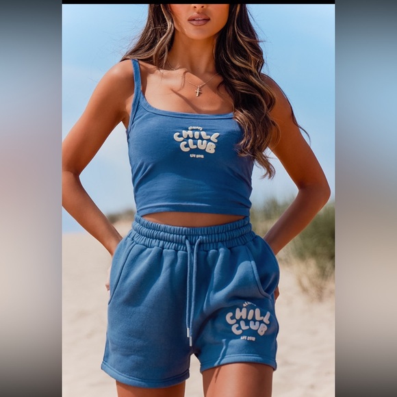 Pretty Little Thing Ink Chill Club Puff Print Drawstring Sweat Shorts - Picture 2 of 12